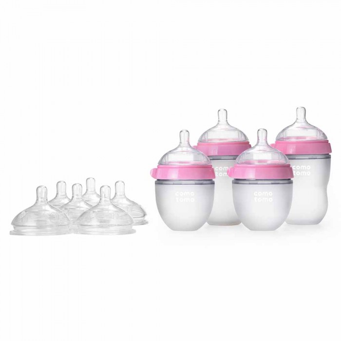 Подарунковий набір Comotomo антиколікових пляшечок , 4 шт. + змінні соски, Рожевий (BUNDLE1_P)