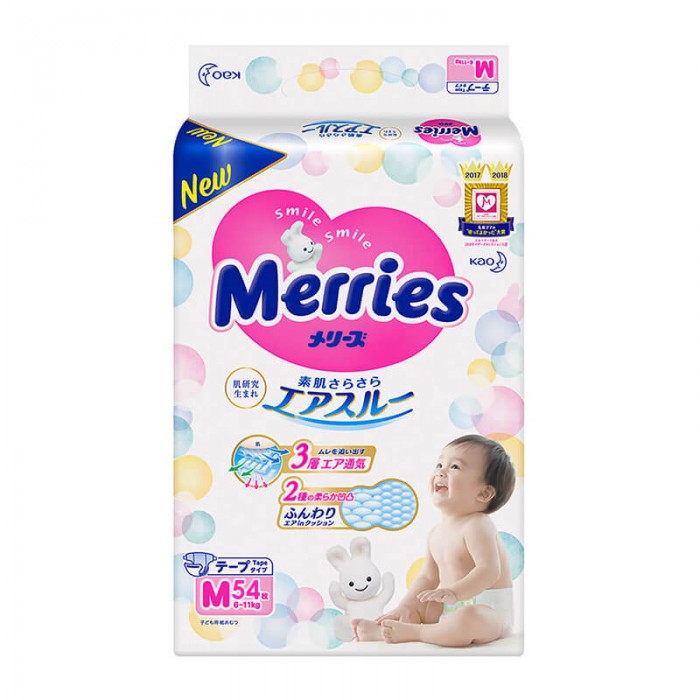 Підгузки Merries Baby Diapers, розмір M, 6-11 кг, 54 шт (4901301437778)
