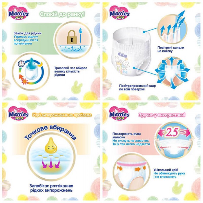 Підгузки Merries Baby Diapers, розмір S, 4-8 кг, 66 шт (4901301437761)