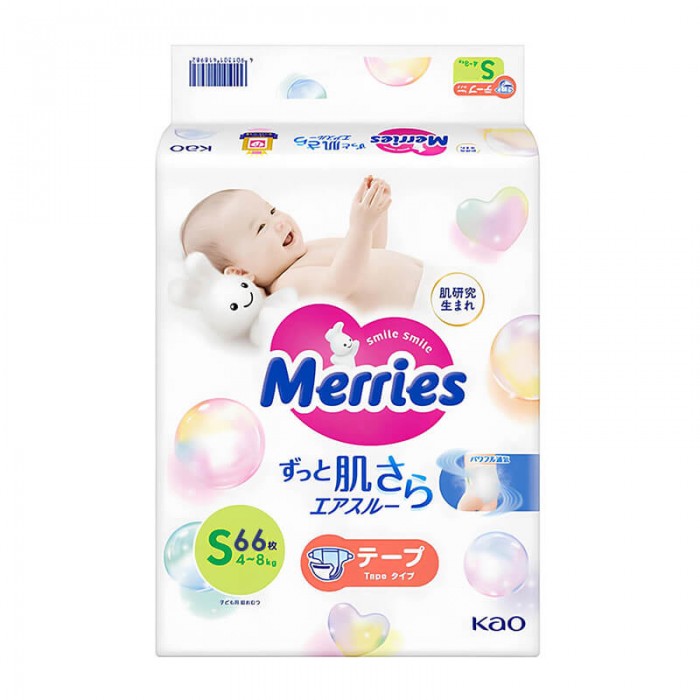 Підгузки Merries Baby Diapers, розмір S, 4-8 кг, 66 шт (4901301437761)