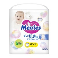 Подгузники-трусики Merries SJ, размер S, 4-8 кг 62 шт (4901301425867)