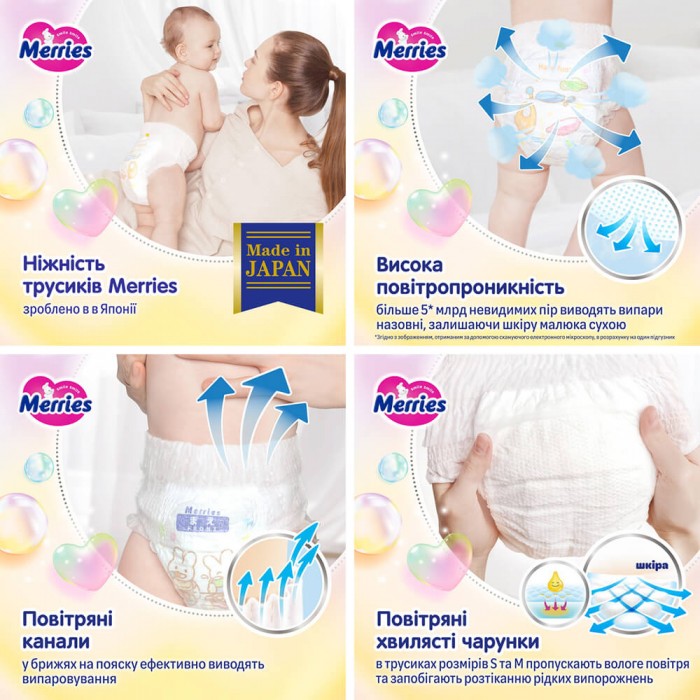 Підгузки-трусики Merries SJ,  розмір S, 4-8 кг 62 шт (4901301425867)