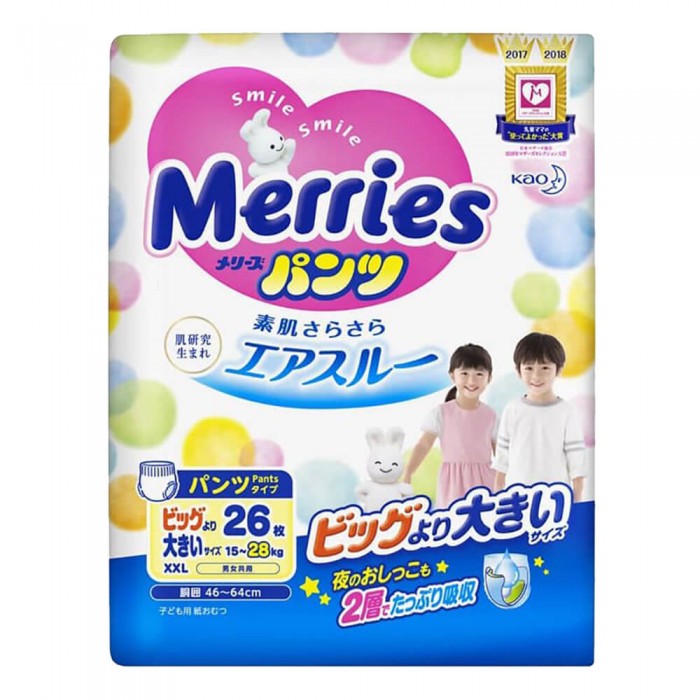 Підгузки-трусики Merries розмір XXL, 15-28 кг, 26 шт (4901301419194)