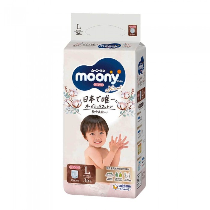 Підгузки-трусики Moony Natural розмір L, 9-14 кг, 36 шт (4903111243099)